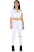 Sexy White 2pcs One Sleeve Fit Jumpsuit Set